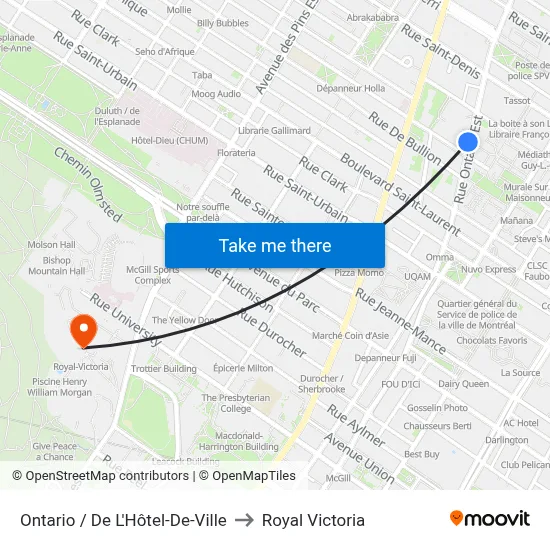 Ontario / De L'Hôtel-De-Ville to Royal Victoria map