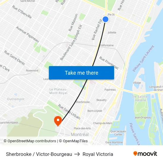 Sherbrooke / Victor-Bourgeau to Royal Victoria map