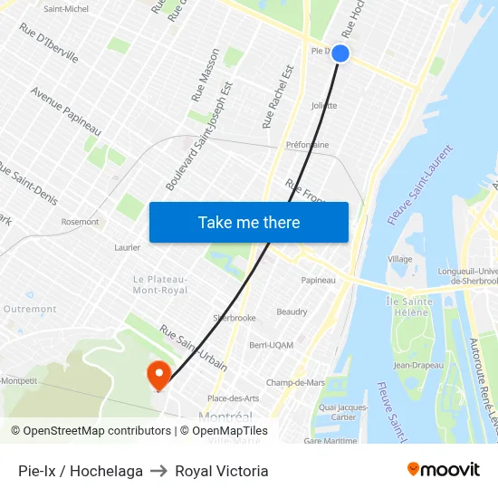 Pie-Ix / Hochelaga to Royal Victoria map