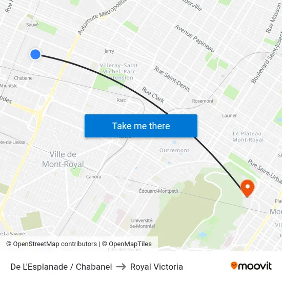 De L'Esplanade / Chabanel to Royal Victoria map