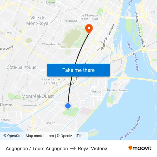 Angrignon / Tours Angrignon to Royal Victoria map