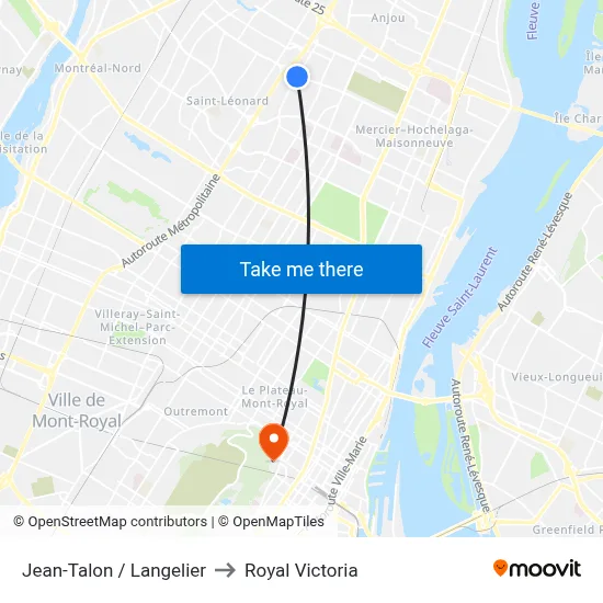 Jean-Talon / Langelier to Royal Victoria map