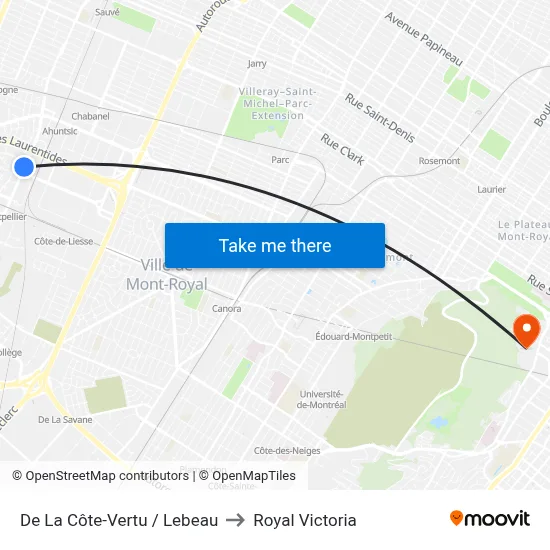 De La Côte-Vertu / Lebeau to Royal Victoria map