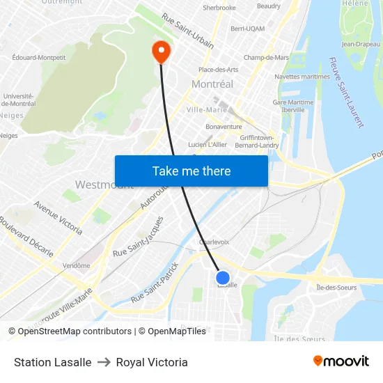 Station Lasalle to Royal Victoria map