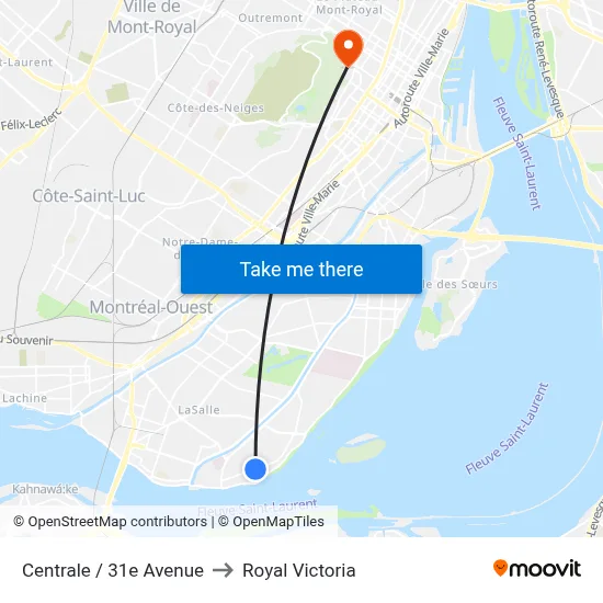 Centrale / 31e Avenue to Royal Victoria map