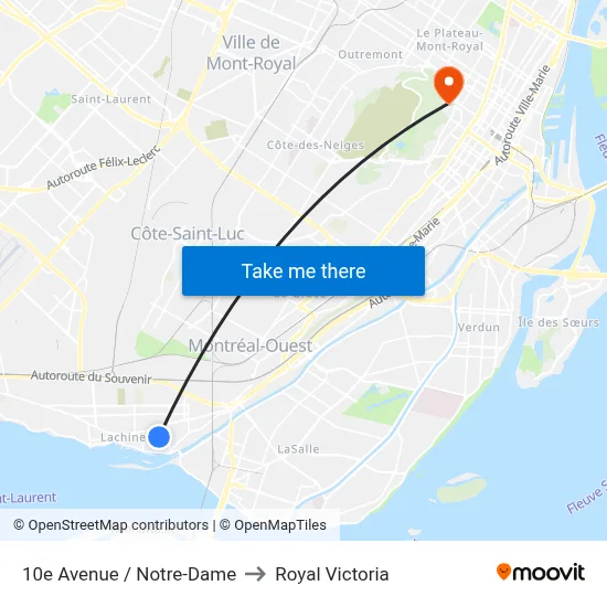 10e Avenue / Notre-Dame to Royal Victoria map
