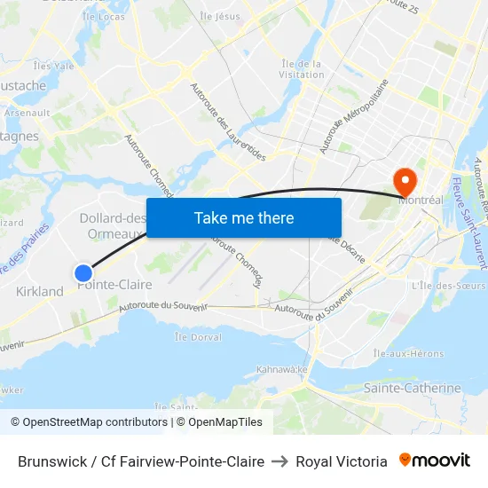 Brunswick / Cf Fairview-Pointe-Claire to Royal Victoria map