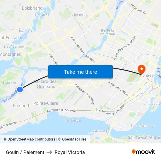 Gouin / Paiement to Royal Victoria map