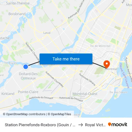 Station Pierrefonds-Roxboro (Gouin / Meighen) to Royal Victoria map