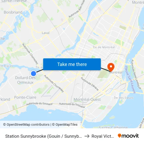 Station Sunnybrooke (Gouin / Sunnybrooke) to Royal Victoria map