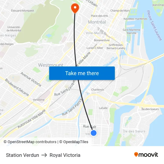 Station Verdun to Royal Victoria map