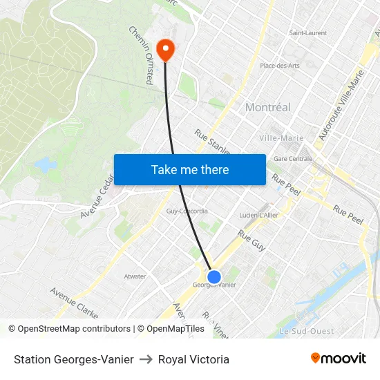 Station Georges-Vanier to Royal Victoria map