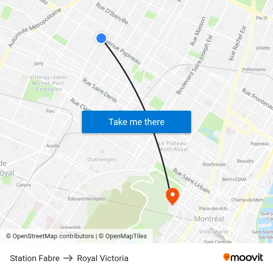 Station Fabre to Royal Victoria map