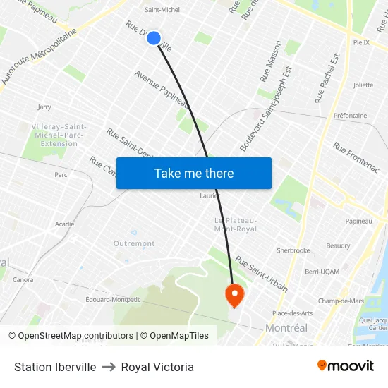 Station Iberville to Royal Victoria map
