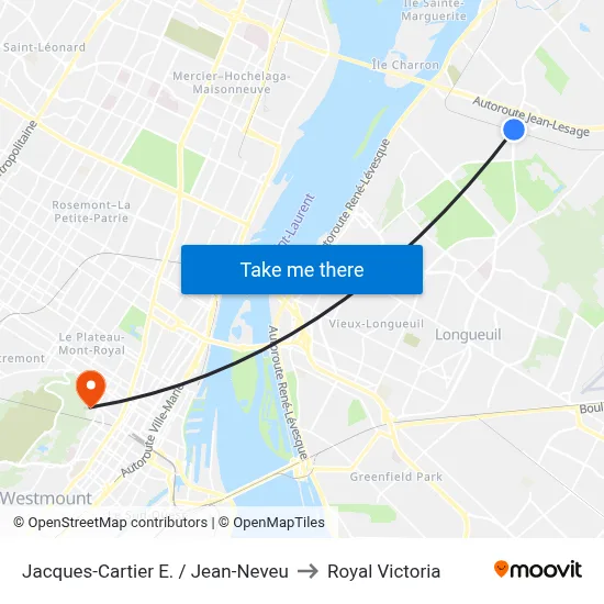 Jacques-Cartier E. / Jean-Neveu to Royal Victoria map