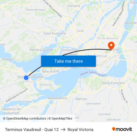 Terminus Vaudreuil - Quai 12 to Royal Victoria map