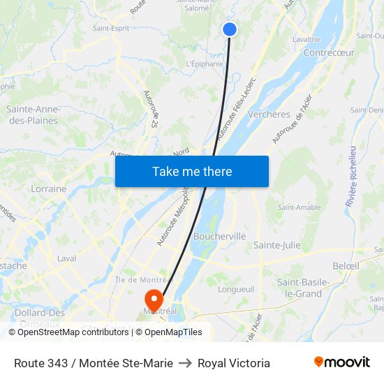 Route 343 / Montée Ste-Marie to Royal Victoria map