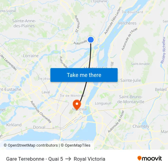 Gare Terrebonne - Quai 5 to Royal Victoria map