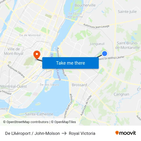 De L'Aéroport / John-Molson to Royal Victoria map