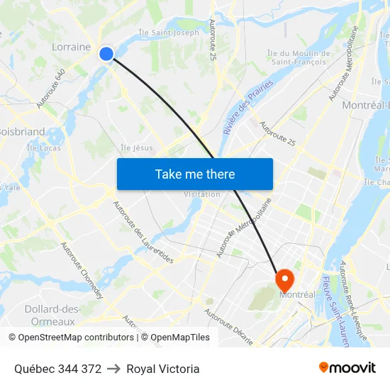 Québec 344 372 to Royal Victoria map