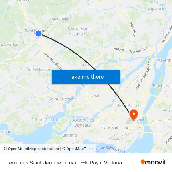 Terminus Saint-Jérôme - Quai I to Royal Victoria map