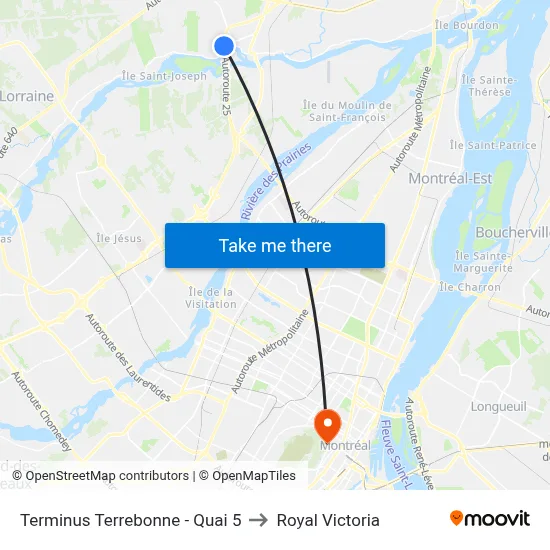 Terminus Terrebonne - Quai 5 to Royal Victoria map