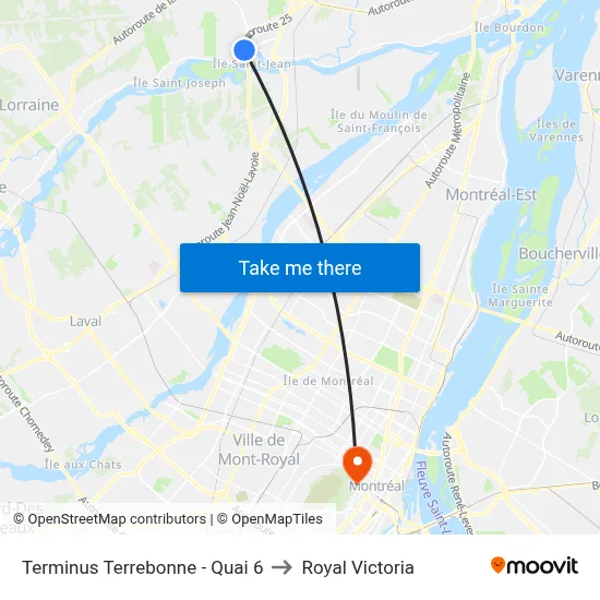 Terminus Terrebonne - Quai 6 to Royal Victoria map