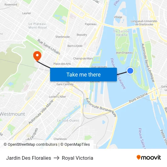 Jardin Des Floralies to Royal Victoria map