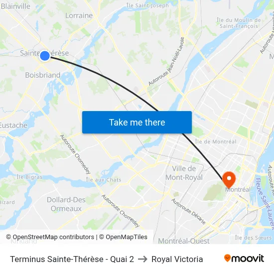 Terminus Sainte-Thérèse - Quai 2 to Royal Victoria map