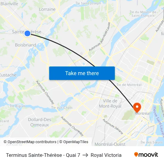 Terminus Sainte-Thérèse - Quai 7 to Royal Victoria map