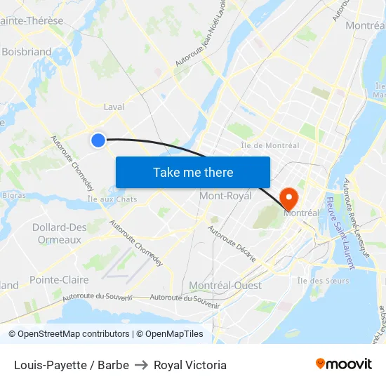 Louis-Payette / Barbe to Royal Victoria map