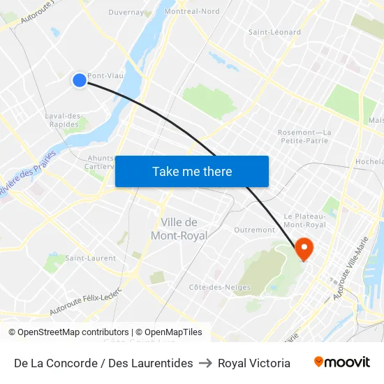 De La Concorde / Des Laurentides to Royal Victoria map