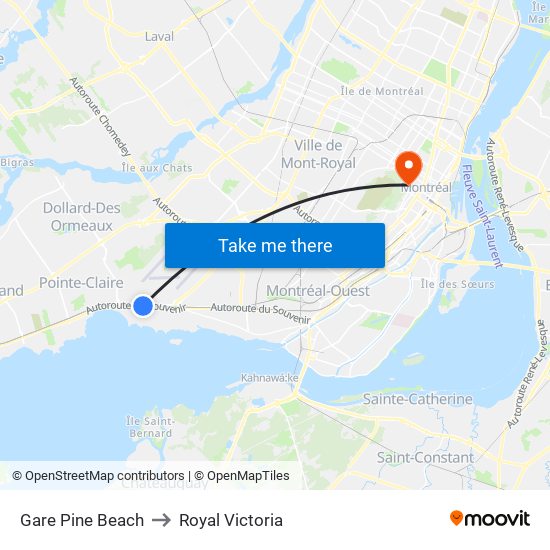 Gare Pine Beach to Royal Victoria map