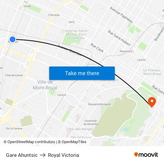 Gare Ahuntsic to Royal Victoria map