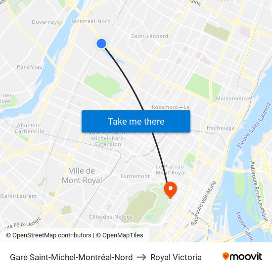 Gare Saint-Michel-Montréal-Nord to Royal Victoria map