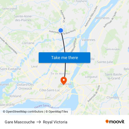 Gare Mascouche to Royal Victoria map