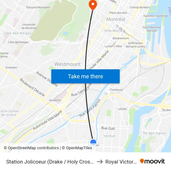 Station Jolicoeur (Drake / Holy Cross) to Royal Victoria map