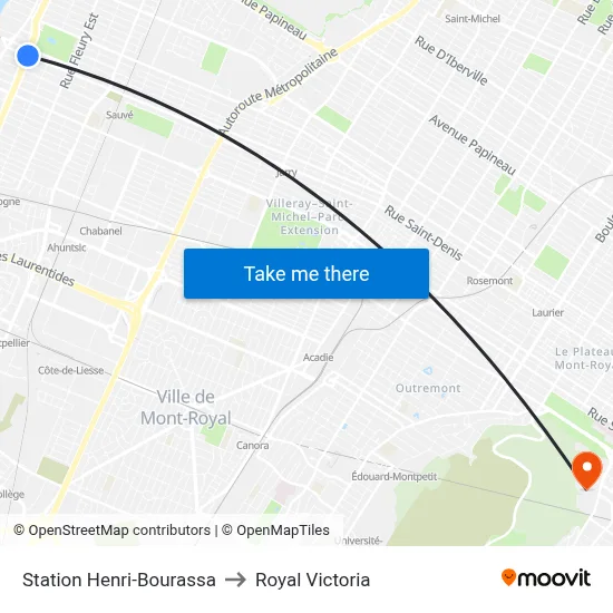 Station Henri-Bourassa to Royal Victoria map