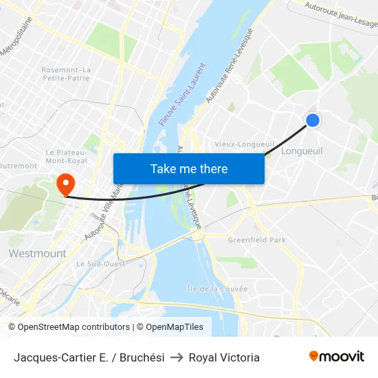 Jacques-Cartier E. / Bruchési to Royal Victoria map
