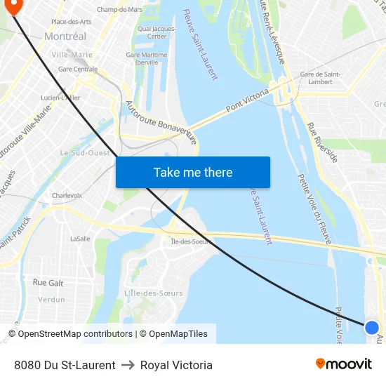 8080 Du St-Laurent to Royal Victoria map