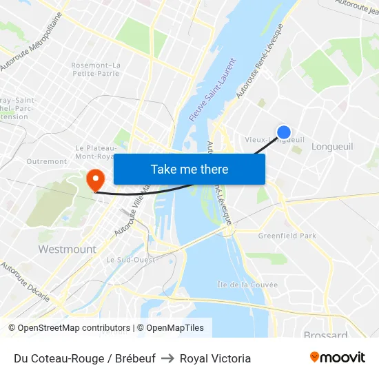 Du Coteau-Rouge / Brébeuf to Royal Victoria map
