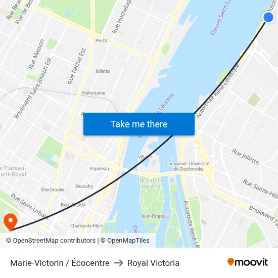 Marie-Victorin / Écocentre to Royal Victoria map