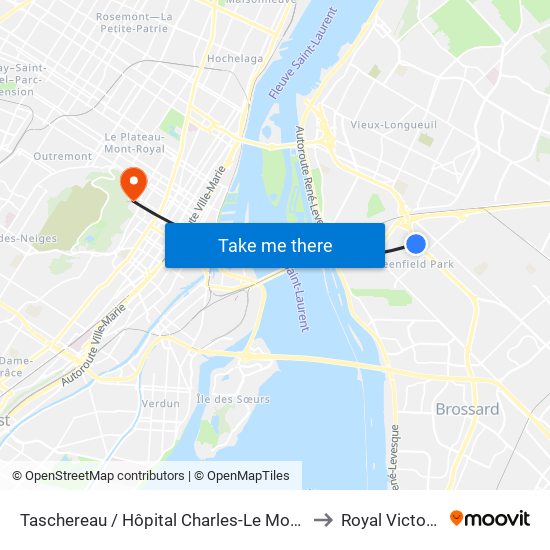 Taschereau / Hôpital Charles-Le Moyne to Royal Victoria map