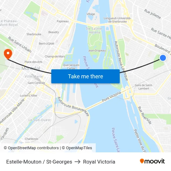 Estelle-Mouton / St-Georges to Royal Victoria map