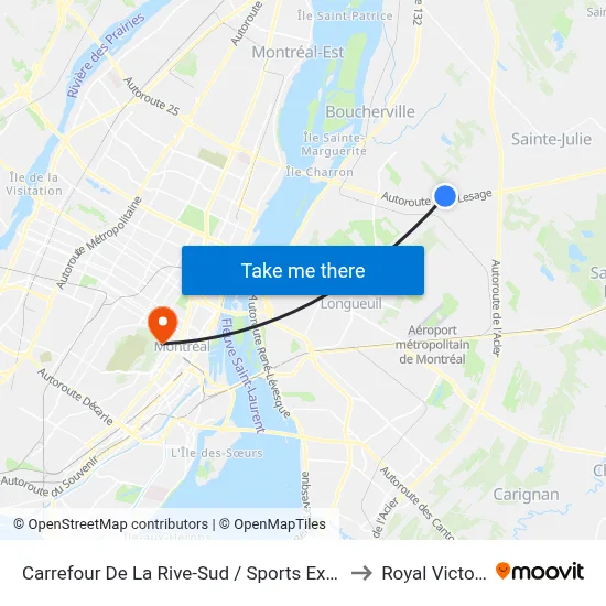Carrefour De La Rive-Sud / Sports Experts to Royal Victoria map