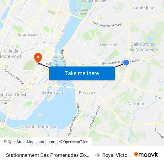 Stationnement Des Promenades Zone 1 to Royal Victoria map