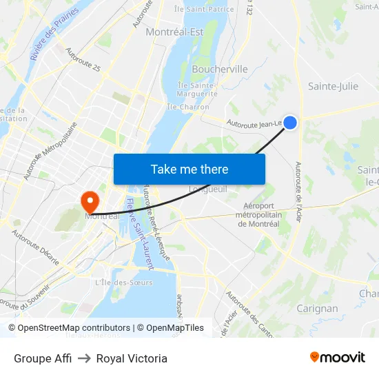 Groupe Affi to Royal Victoria map