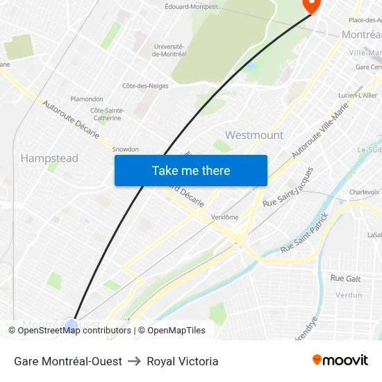 Gare Montréal-Ouest to Royal Victoria map
