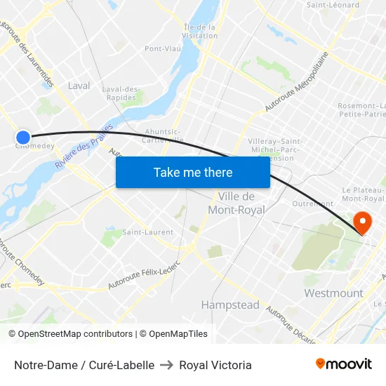 Notre-Dame / Curé-Labelle to Royal Victoria map