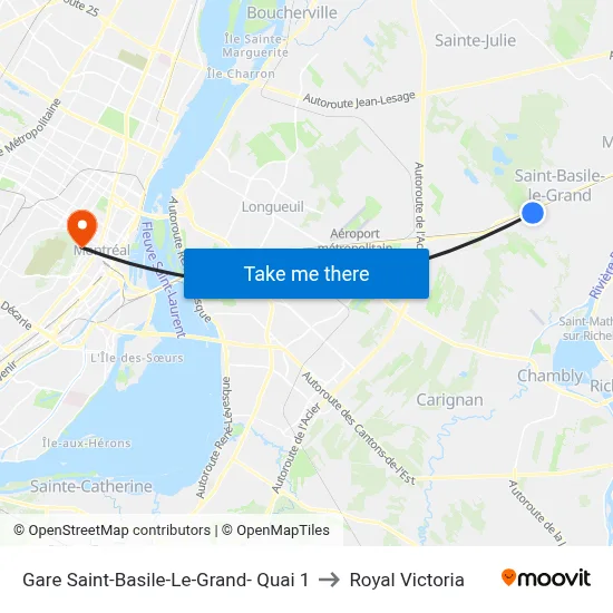 Gare Saint-Basile-Le-Grand- Quai 1 to Royal Victoria map